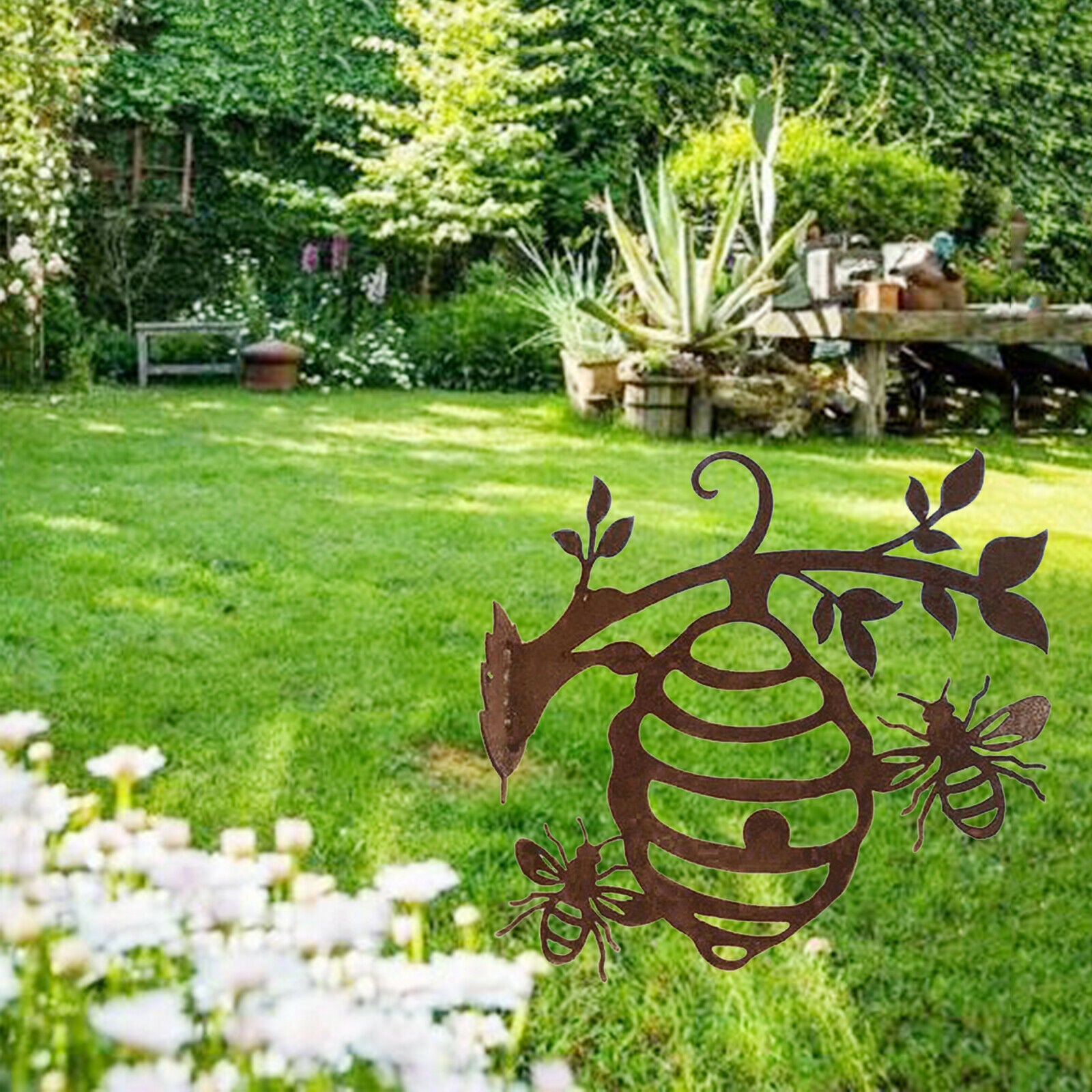 Novelty Honeycomb Garden Silhouette Fence Yard Outdoor Wall Bee Sculpture