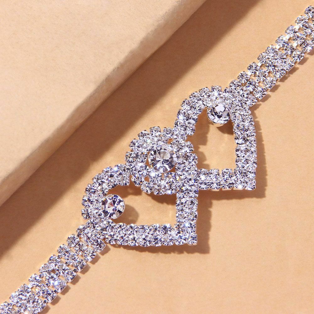 Barefoot Chain Hollow Out Love Chain Jewelry Double Heart Rhinestone Anklet