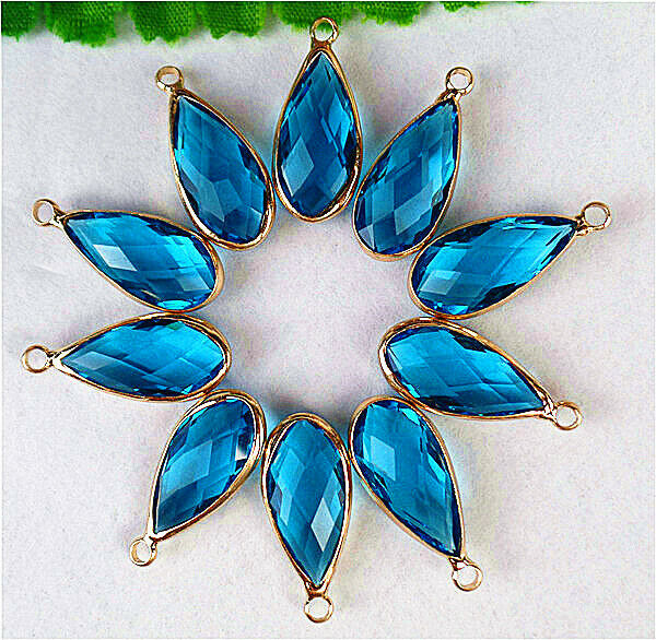 30Pcs 24x11x6mm Faceted Wrapped Blue Titanium Crystal Teardrop Pendant DIY HH816