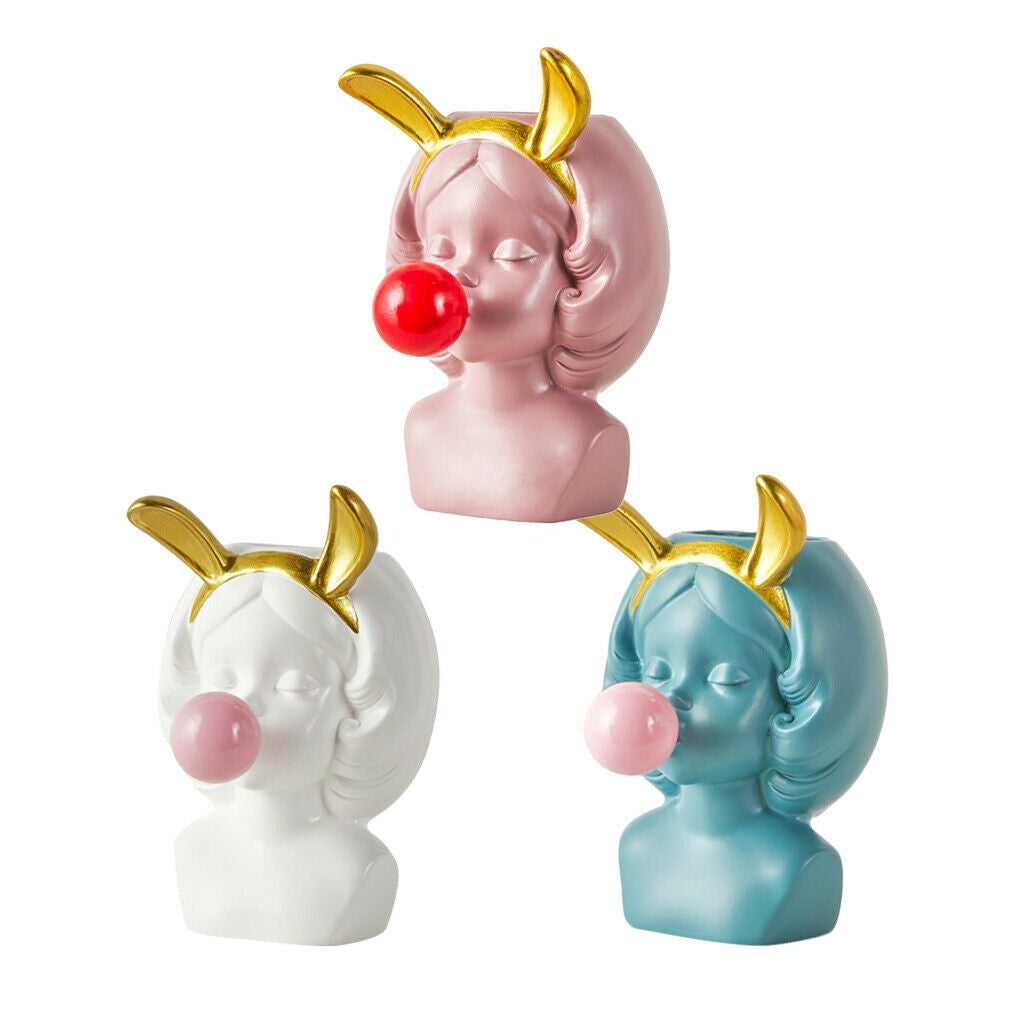 Set of 3 Girl Blowing Bubbles Planters Vase Flower Pot Container Cute Small