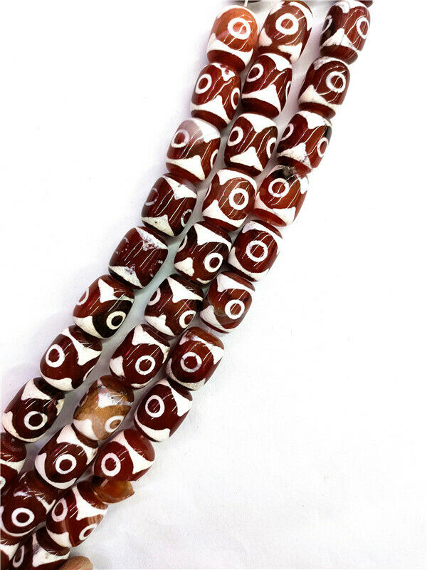 1 Strand 16x12mm White&Brown Tibet Agate Heaven Eye Barrel Beads 15.5inch HH8555