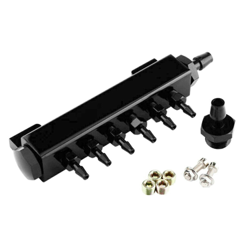6 Port VACUUM Block Intake Manifold Fuel Gas Wastegate Turbo Boost Black