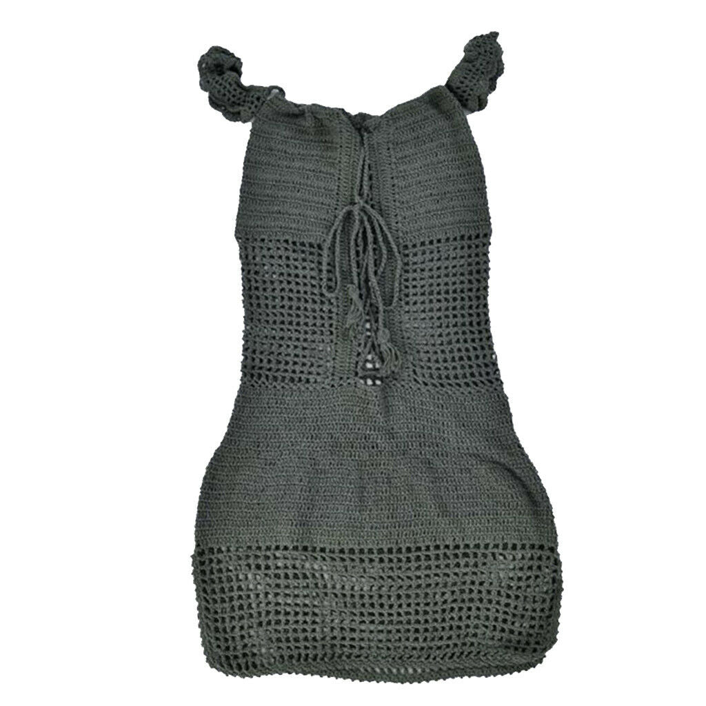 Women's Hollow Crochet Beach Dress Off-Shoulder Bikini Cover Up Dark Green