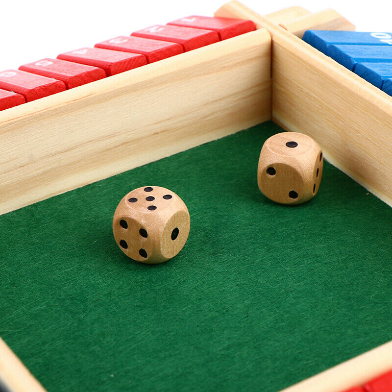 Shut The Box Dice Board Game 4 Sided 10 Number Wooden Flaps Dices Game Fam KX