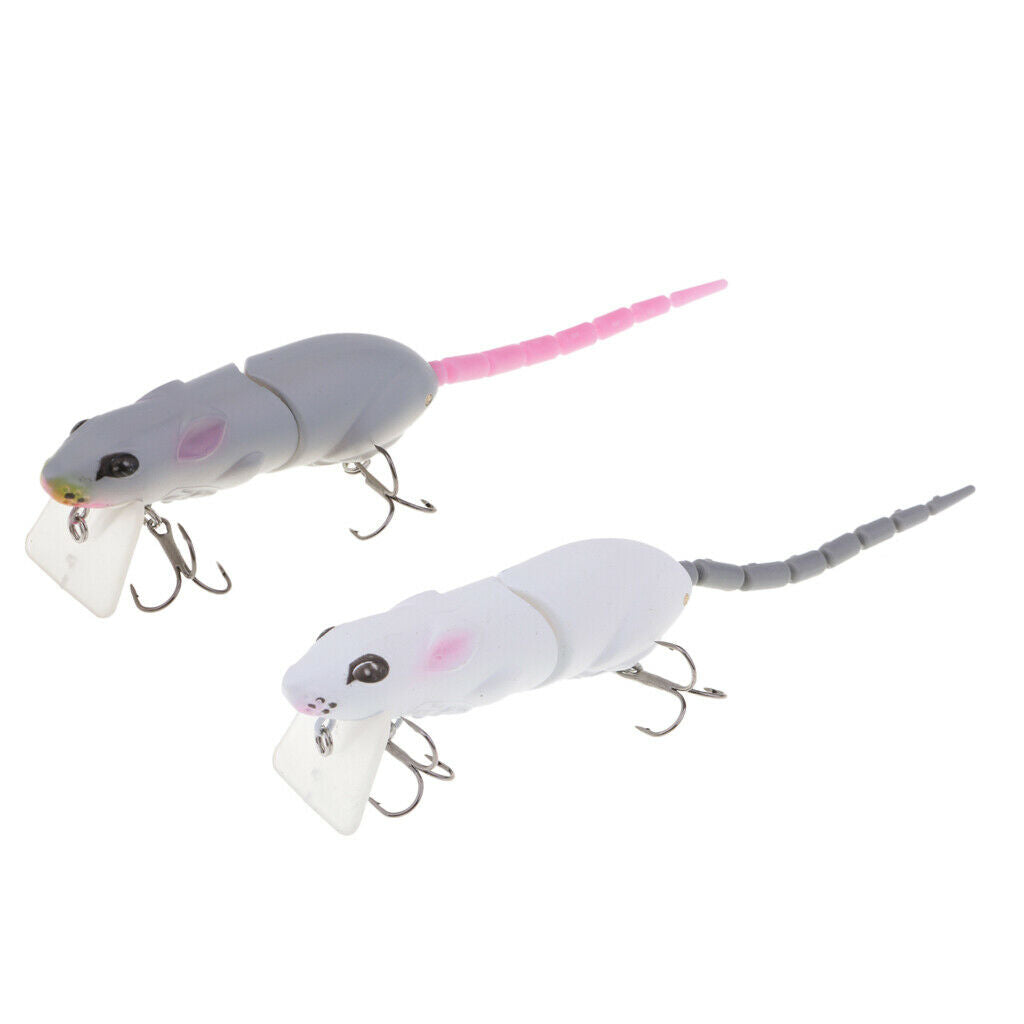 2pcs Plastic Mice Rat Lures Topwater Fishing Lures Artificial Bait with 2 Treble