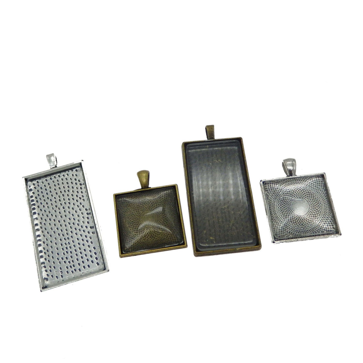 4 sets Mix Metal Alloy Base Trays Cameo Bezels Charms Pendants Rectangle& Square