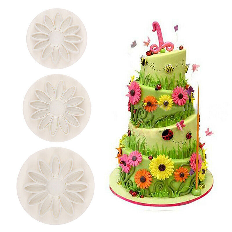3PCS Plastic Sunflower Fondant Cutter Set for Cake Decor Daisy Flower Coo.l8