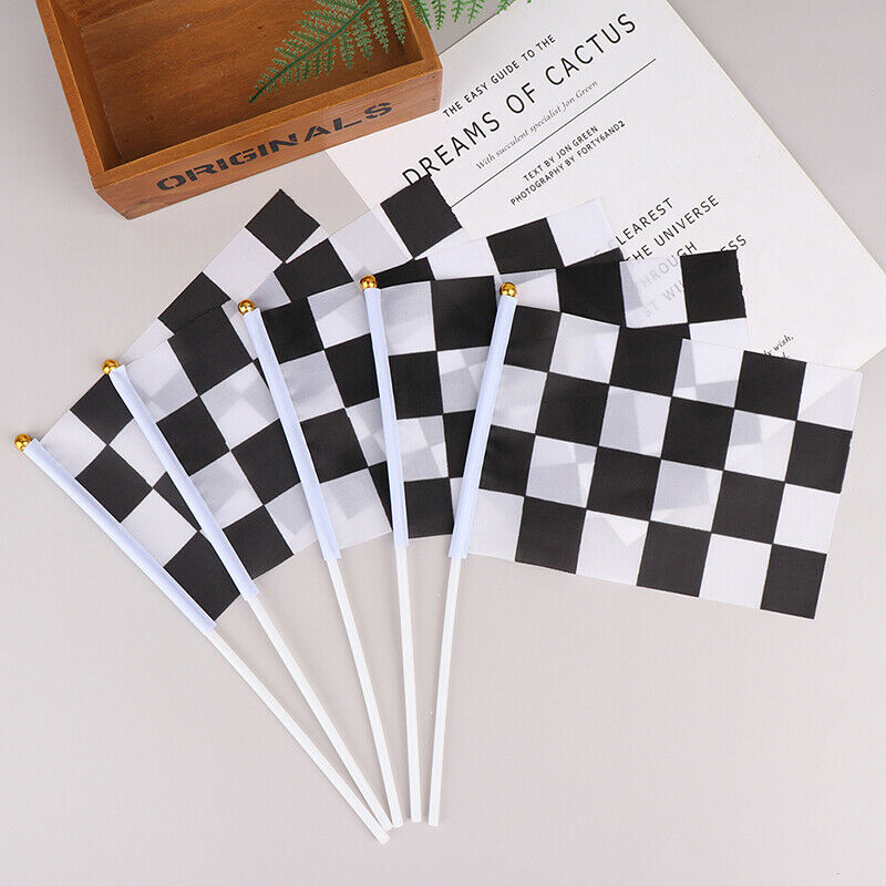 10Pcs Black And White Square Hand Flag Racer Waving Flag Racing Flags Car F DF