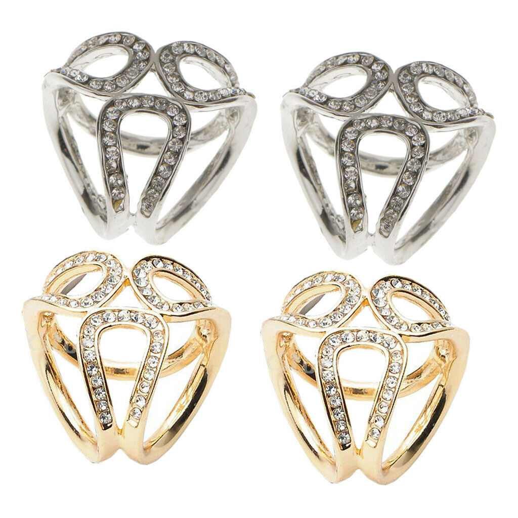 4x Lady Women's Diamante 3 Rings Scarf Buckle Chiffon Shawl Scarf Ring Clip