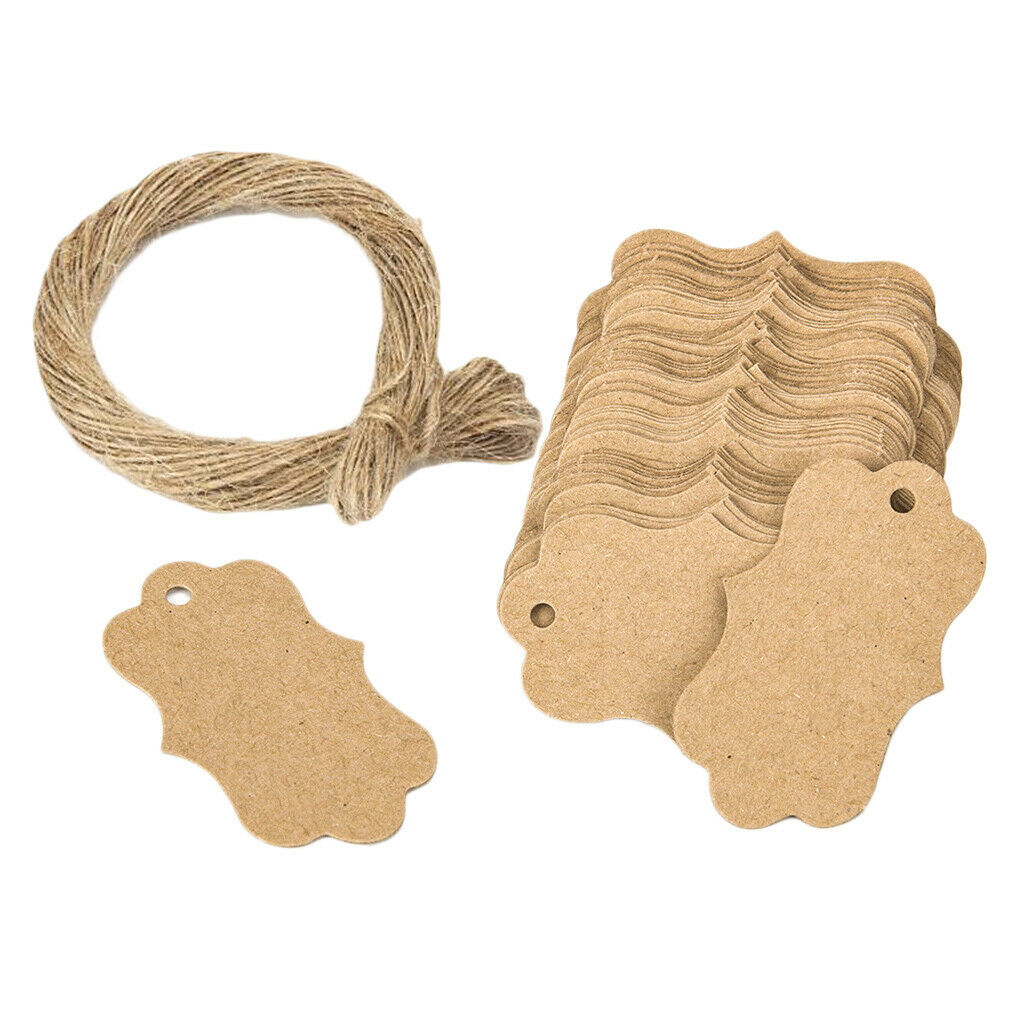 100x Blank Kraft Paper Gift Tags Card Label | Free String Price Labels 7x5cm