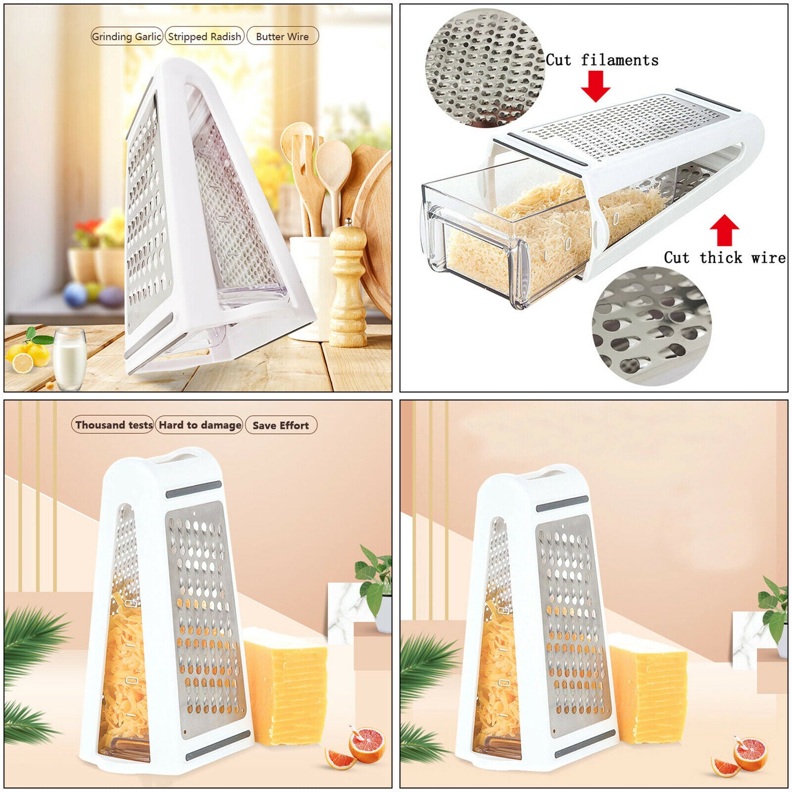 Removable Kitchen Box Grater 2-Sided Cheese Vegetables Grater Multifunction
