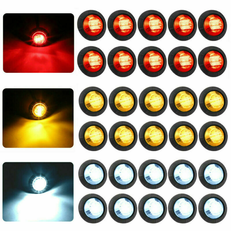 30X 3/4" Marker Lights LED Truck Trailer Round Side Bullet Light Amber/Red/White