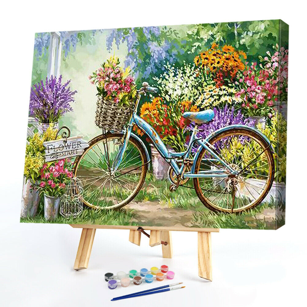 Frameless Painting By Numbers DIY Bicycle Hand Painted Canvas Oil Picture @