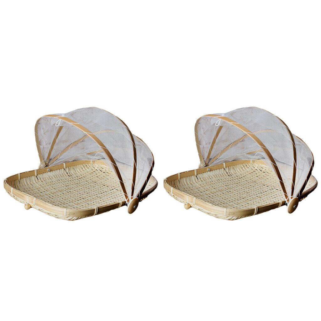 2x Fruit Basket Bamboo Fruit Basket with Lid Fruit Bowl Bamboo Basket L + S