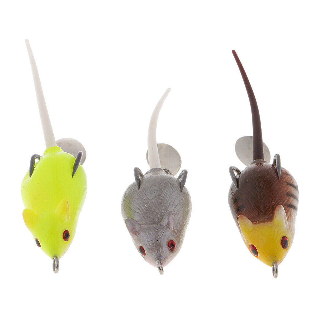 3pcs Simulation Mice Baits Topwater Hollow Body Rat Mouse Lures Spinnerbaits