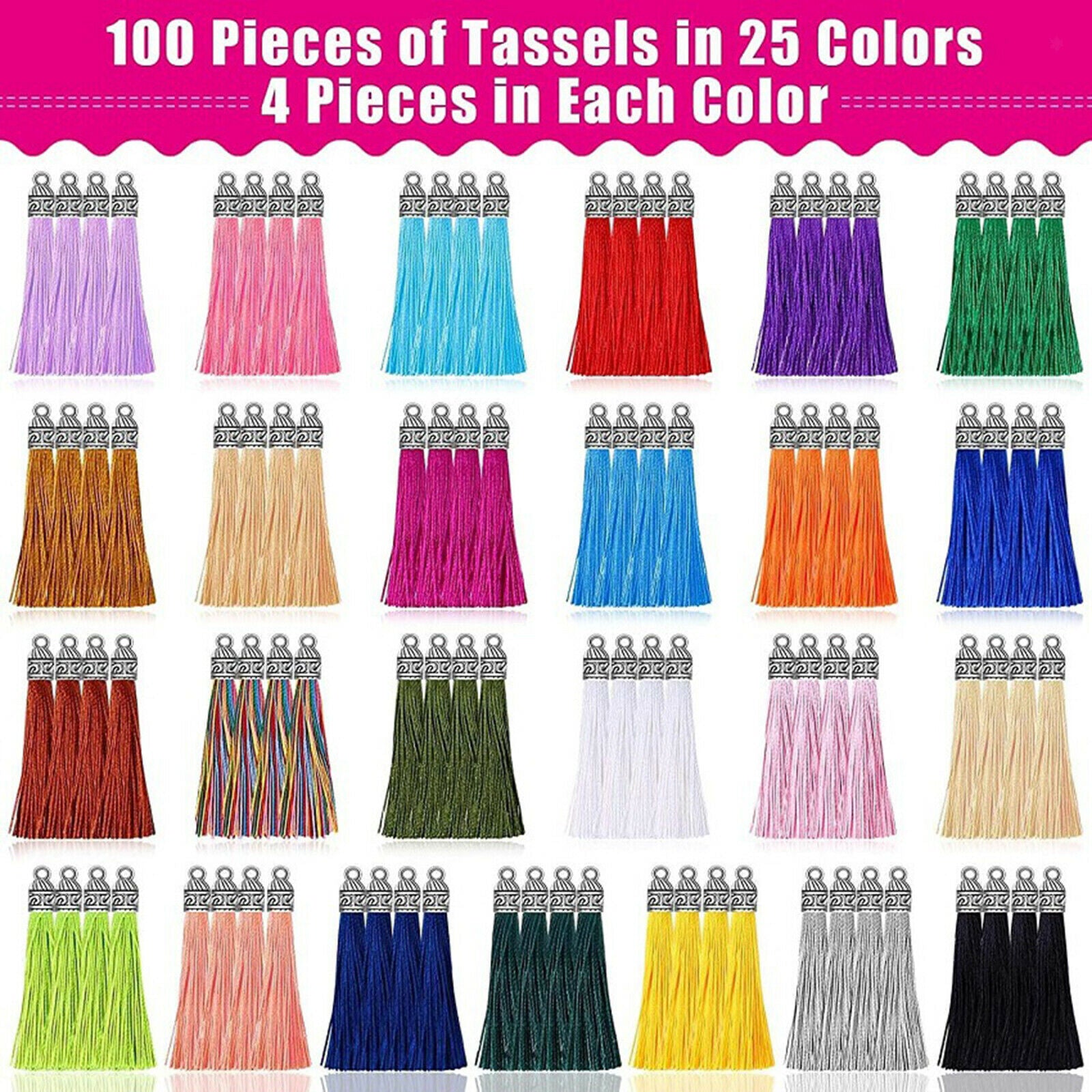 Pack of 100 Colorful Tassel Pendant DIY Keychain Jewelry Earrings Supplies