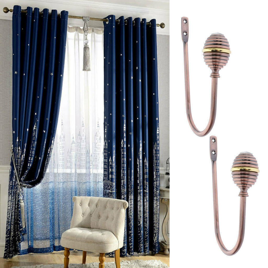 2pcs Zinc Alloy Thicken Curtain Tiebacks Holder Wall Hooks Copper Color