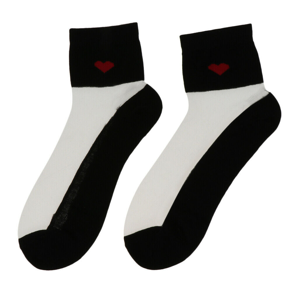 Women Ankle Socks Ultrathin Transparent Crystal Lace Sheer Socks Heart White