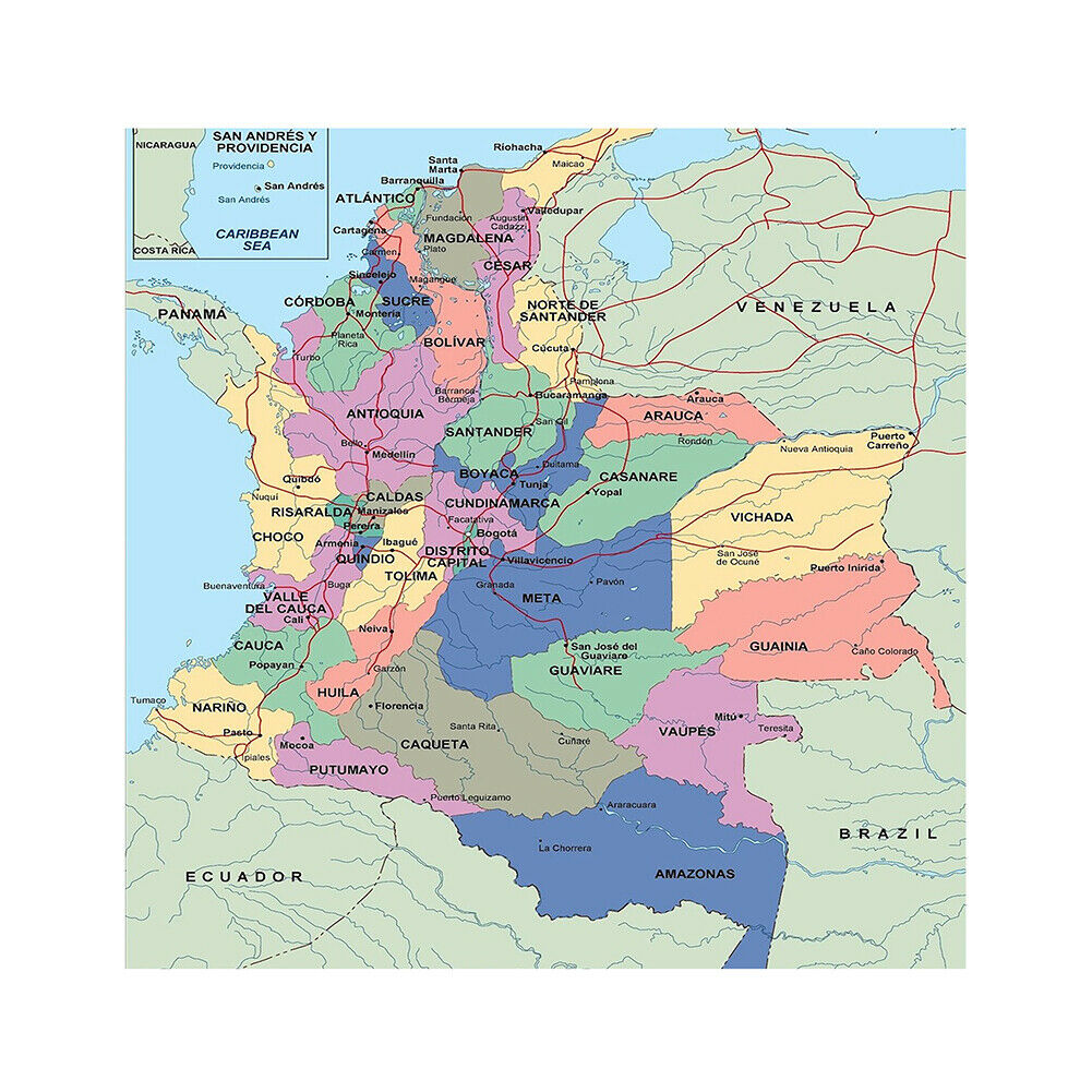 The Republic of Colombia Map Poster Art Printing 24x24inch