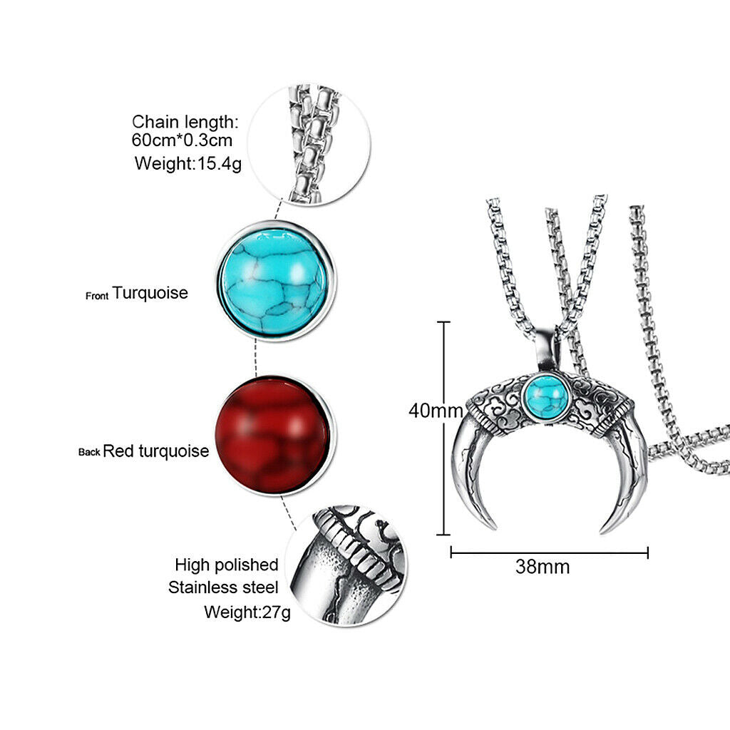 Punk Men's Costume Jewelry Set of Necklace And Long Horn Pendant