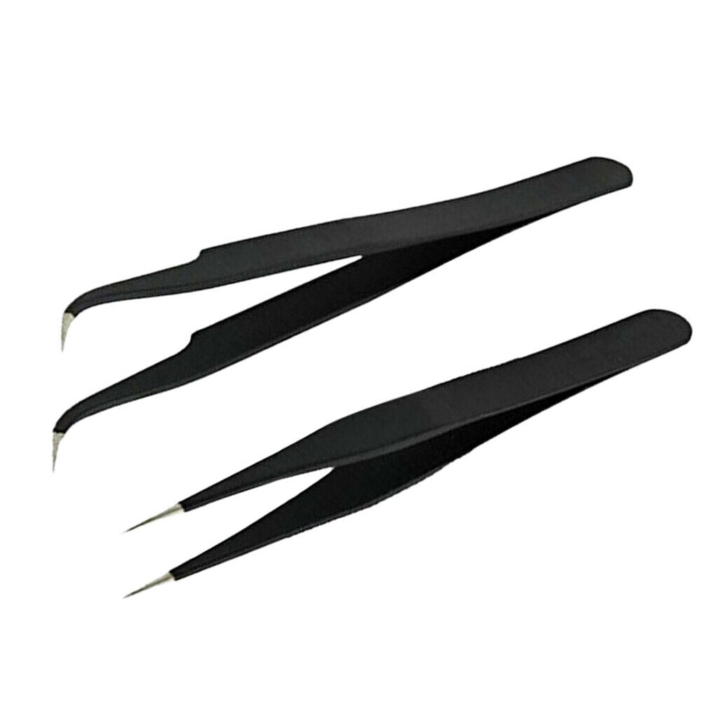 2 Pieces Straight and Curved Tip Tweezers Nipper for Eyelash Extensions