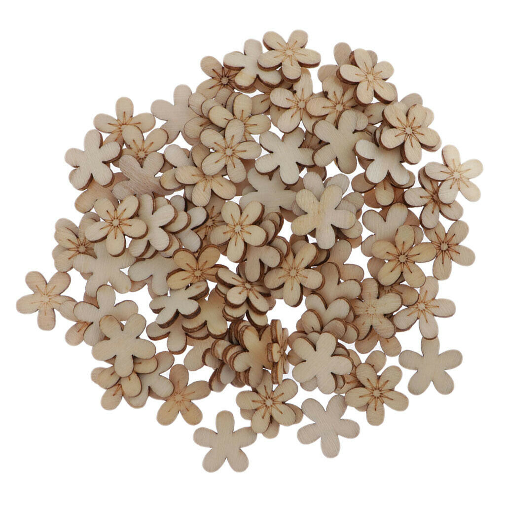 100 Pcs Empty Flower Wood Ornaments Craft DIY Festival Party Decor