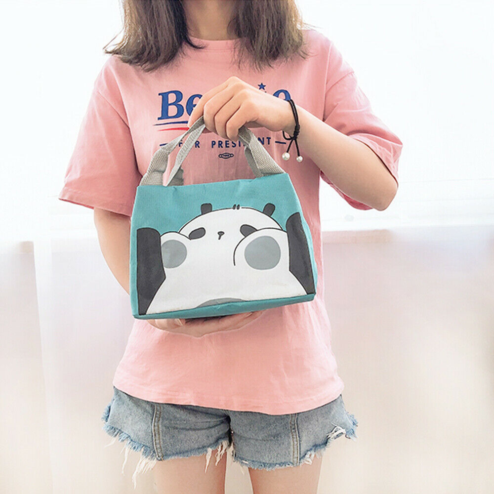 Panda Lunch Tote Bag Insulated Lunch Carrying Handbag Storage Box with key Ring