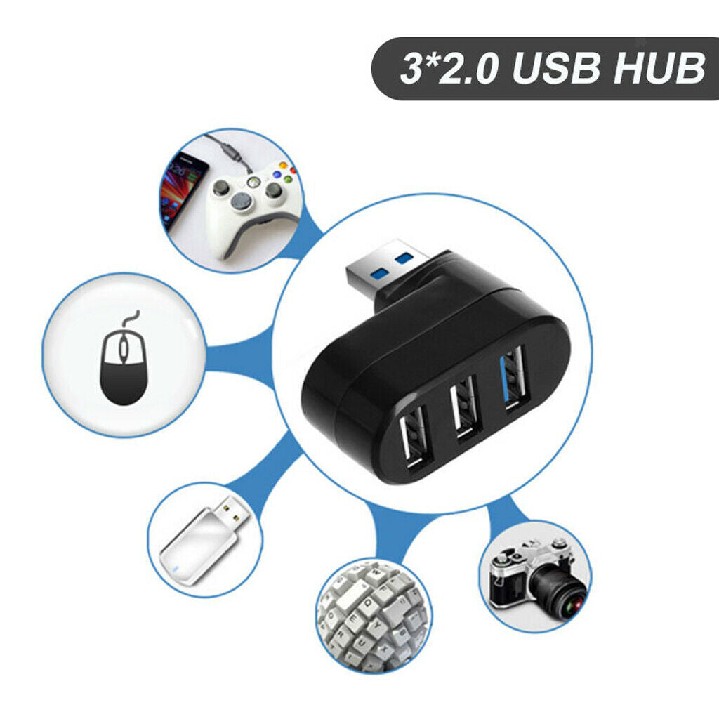 3-Port 180Â° Rotatable USB 3.0 2.0 Hub with USB 1 to 2 Y Splitter Cable