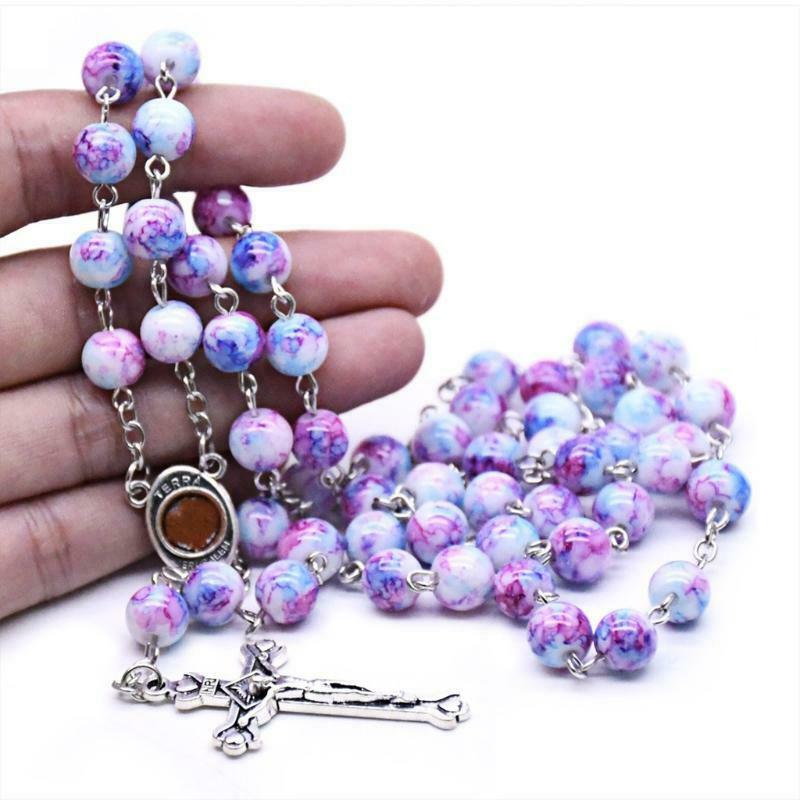 Handmade Rosary Necklace Prayer Beads Catholic Religious Ornament Christian Gift