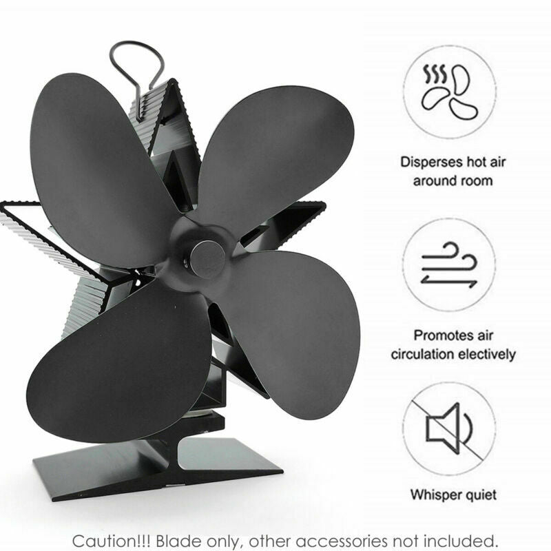 4 Blades For Heat Powered Wood Stove Fan Wood Burner Fireplace Eco Friendly Fan