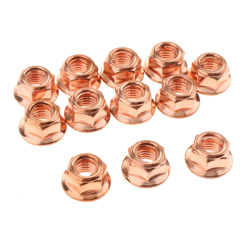 12pcs M8 Flange Exhaust Lock Nut Copper Plated Hex Nuts for BMW