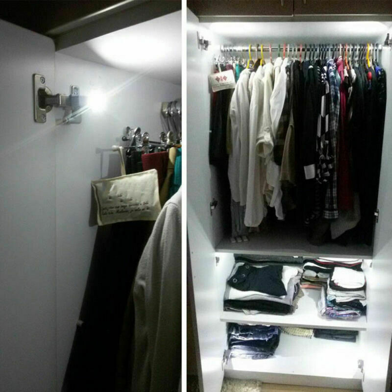 White Cabinet Hinge LED Sensor Light For Wardrobe Cupboard Home Kitchen Closet