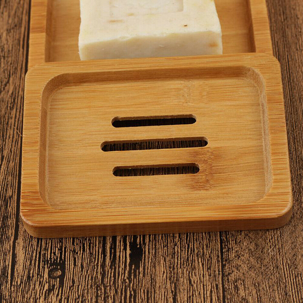 Natural Bamboo Wood Soap Dish Holder Water Filter Rack Storage Plate Tray Supply