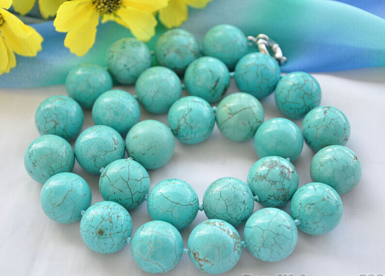 24inch Big 14mm round blue turquoise bead necklace AAA