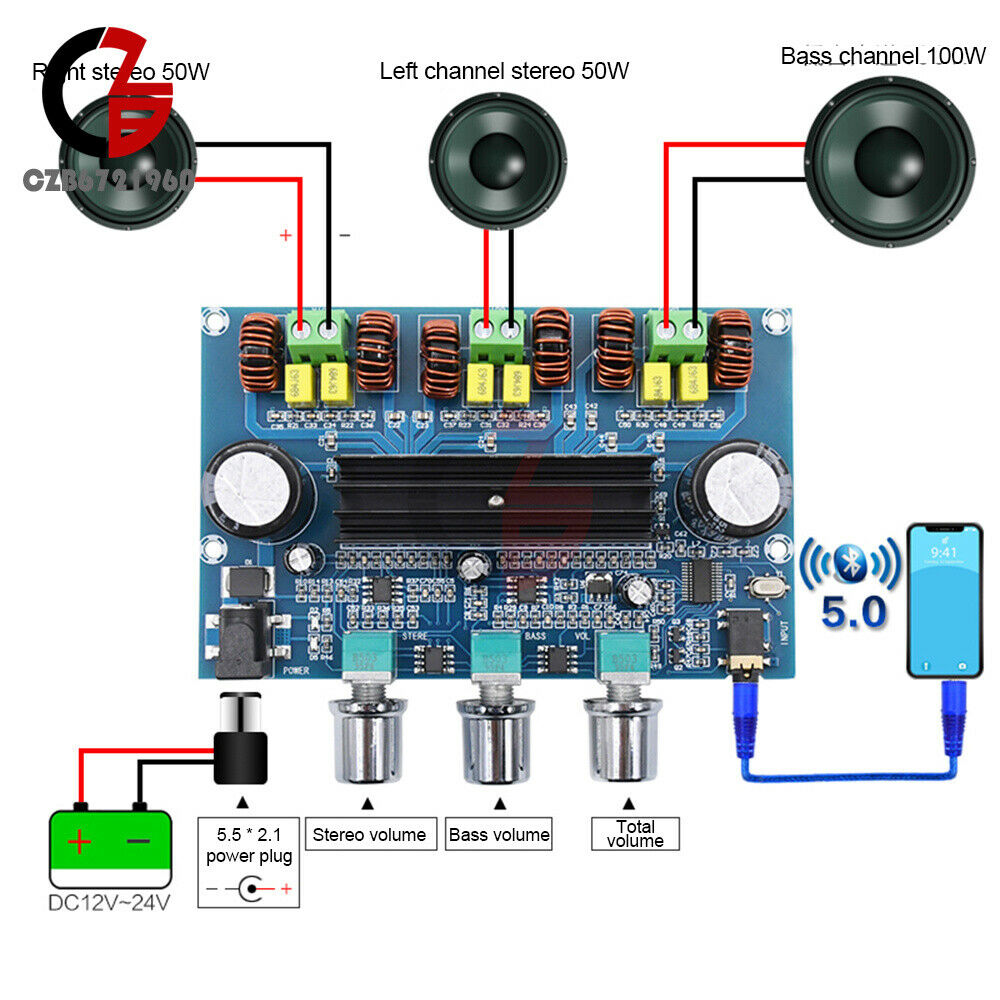 TPA3116D2 Bluetooth 5.0 Digital Power Amplifier Board 2.1 Channel 2*50W+100W New