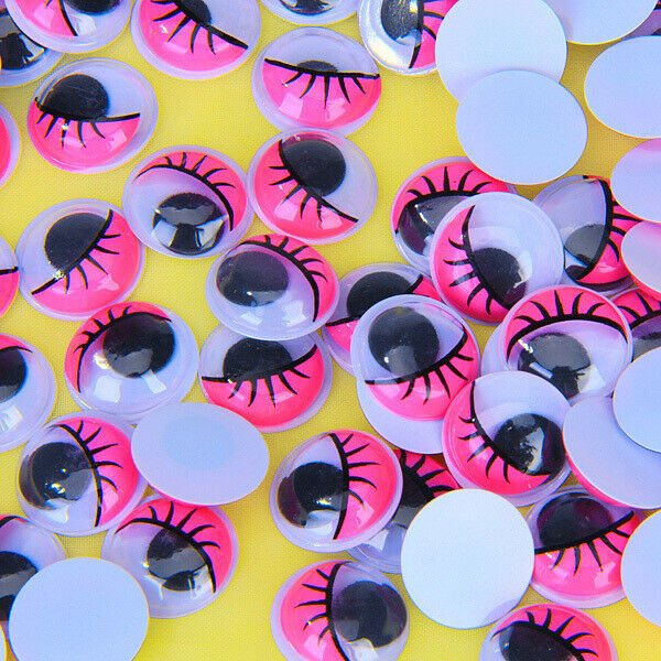 Plastic Movable Wiggly Eyes With Eyelash Pink 15mm