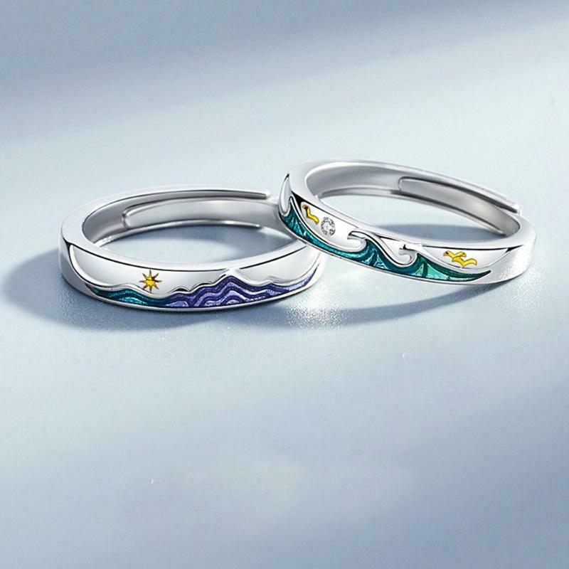 2 Pieces Couples Copper Rings Sets for Boys and Girls Promise Rings for Couples