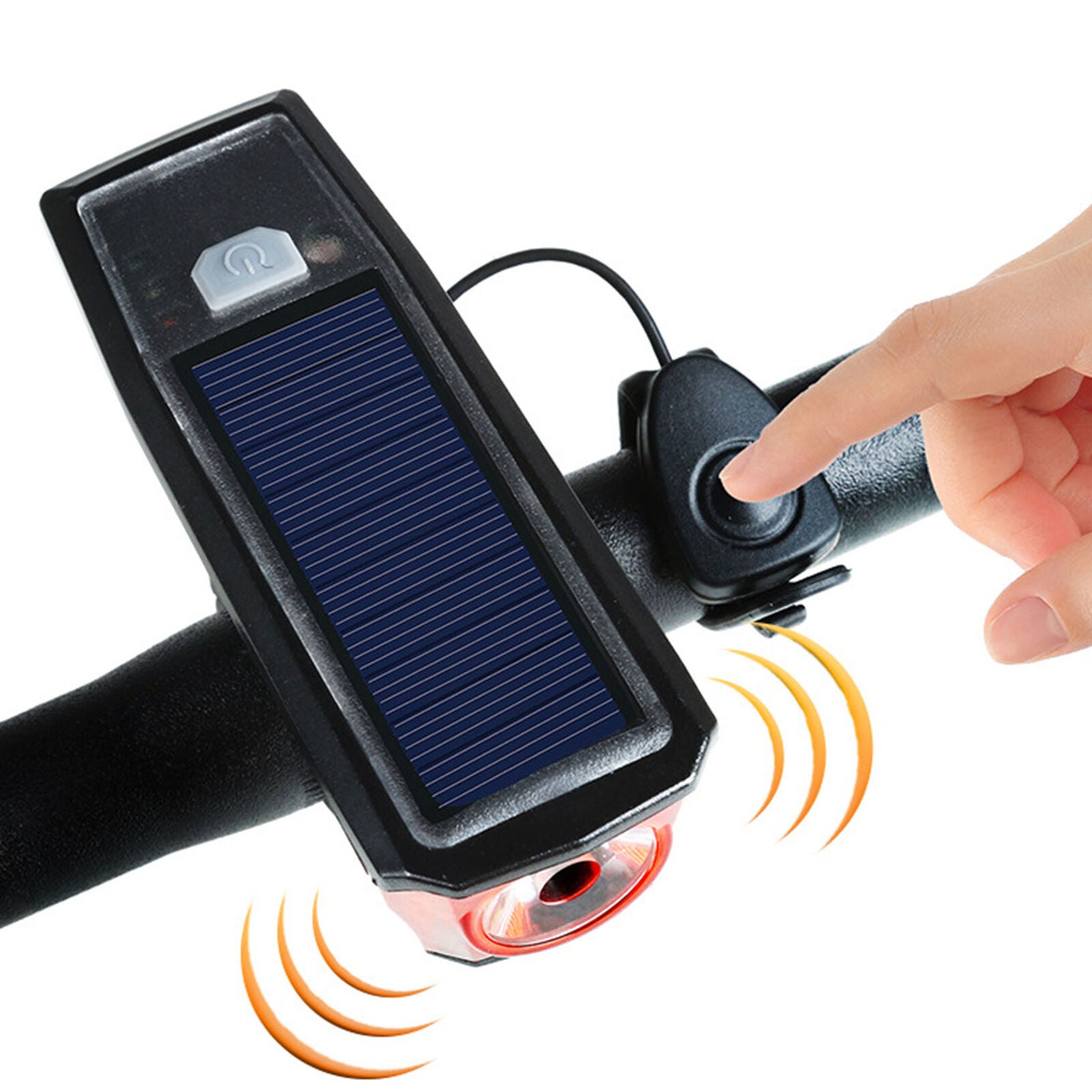 Solar Powered USB Rechargeable LED Bicycle Headlight Bike Head Light Lamp + Horn