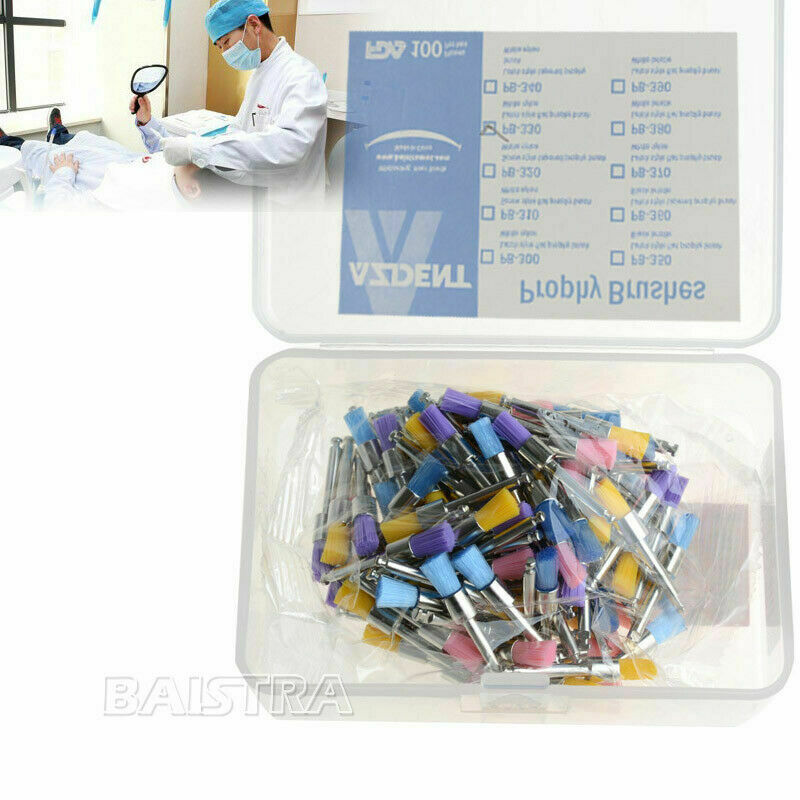 100pzas Tazón de Fuente de Nylon Colorido Dental Cepillo Profiláctico Pulido