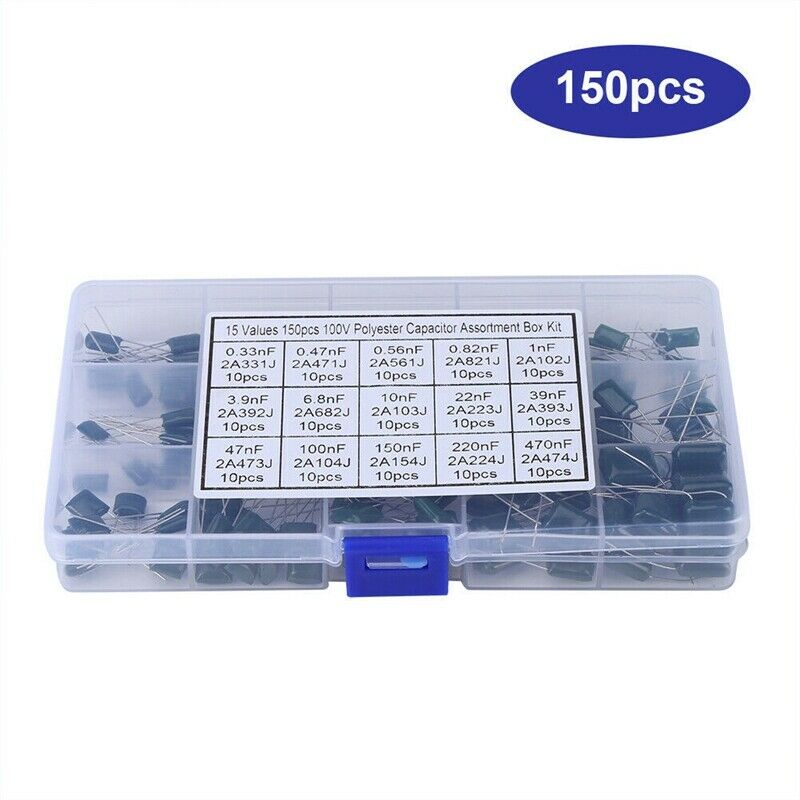 150Pcs 100V 15Value 0.33NF 2A331J 470NF 2A474J Polyester Film Capacitors AssX3X4