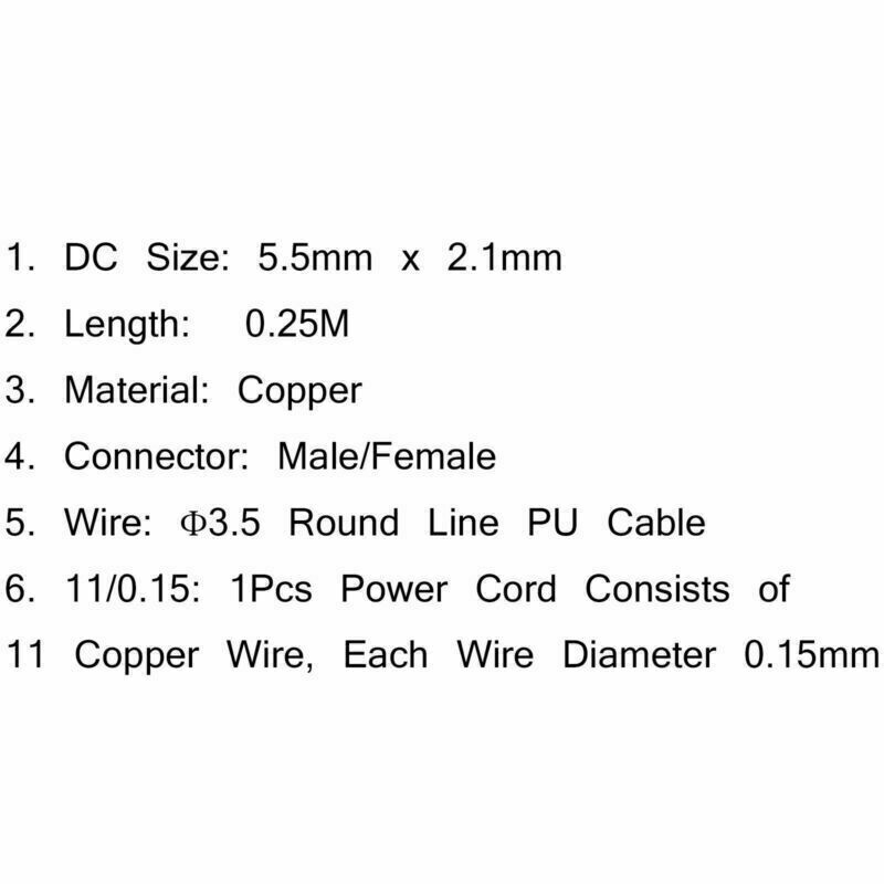 10Pair DC 5.5x2.1mm Male + Female Pigtail Cable Fr CCTV Security 0.25M Copper