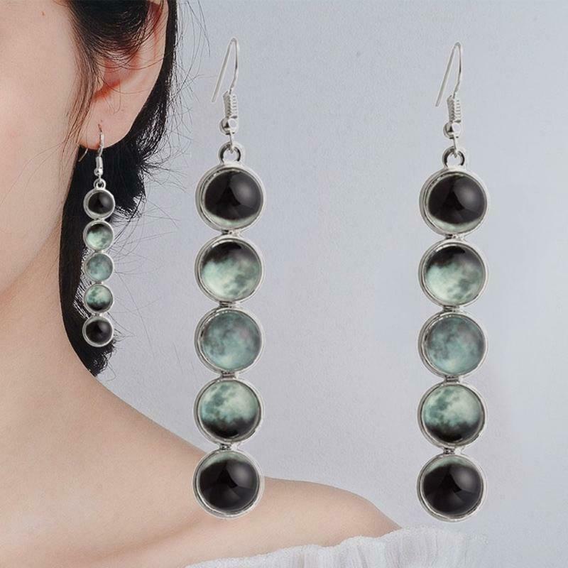 Fashion Luminous Earring Glowing Glass Dome Moon Phase Women Ear Dangle Decors