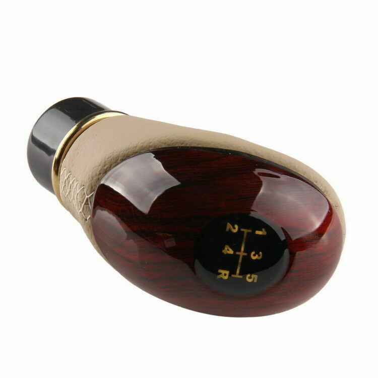 Manual 5 Speed Auto Car Gear Stick Knob Shift Shifter Lever Beige Leather Screw
