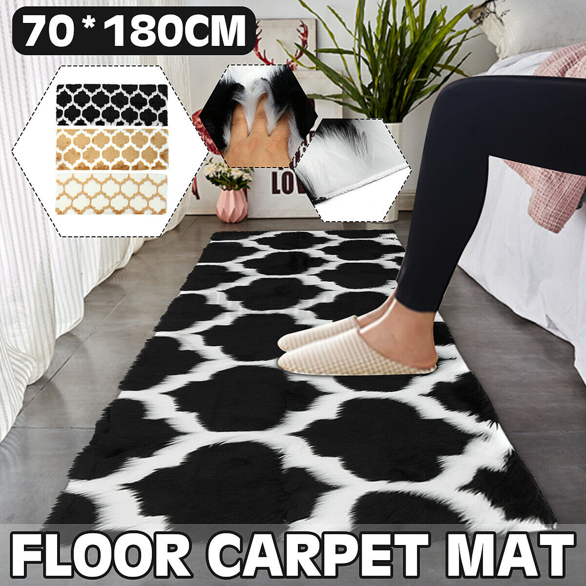 Soft Faux Fur Fluffy Anti-Slip Carpet Mat Living Room Floor Bedroom Area   +
