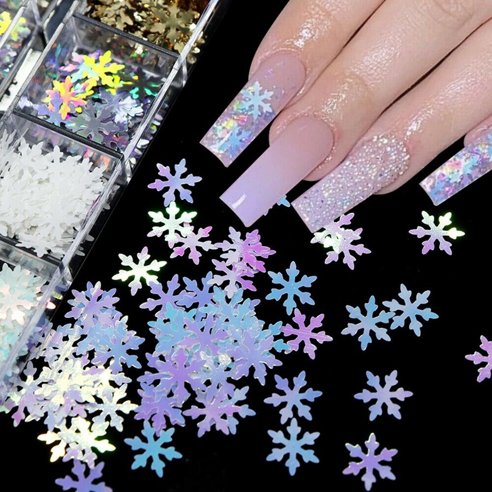 12 Grids/Box Winter Christmas Manicure Snowflake Sequins Nail Art Decorations