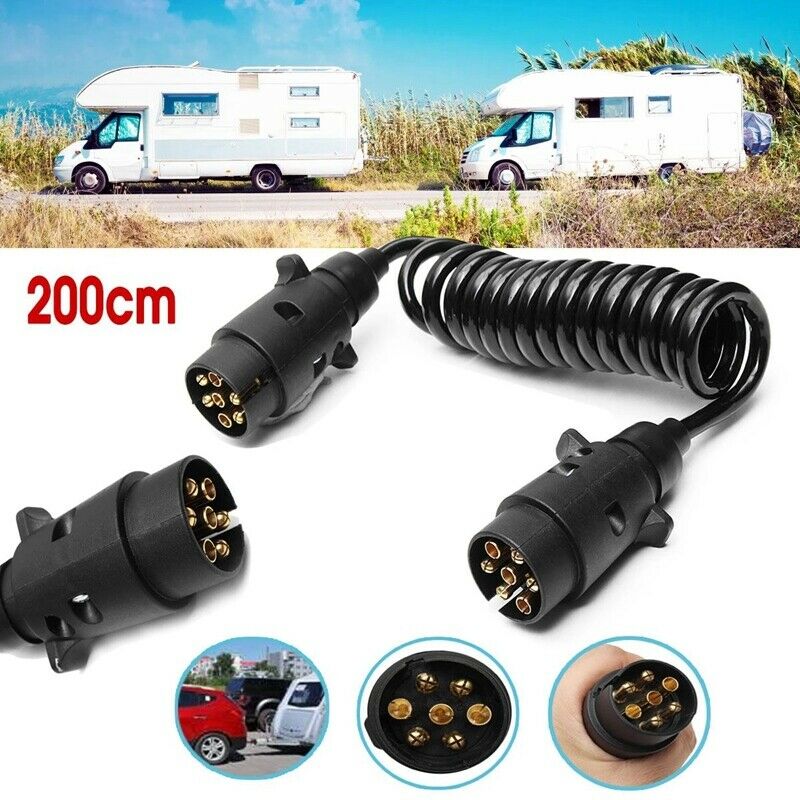 2M 200cm 7 Pin Car Towing Trailer Light Board Extension Cable Lead Truck Plug H5