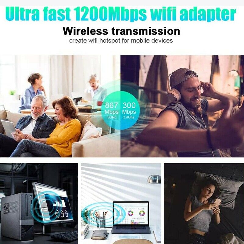 1200Mbps Dual Band Wi-Fi Adapter with 5DBi High Gain Antenna, USB 3.0 WirelessP6