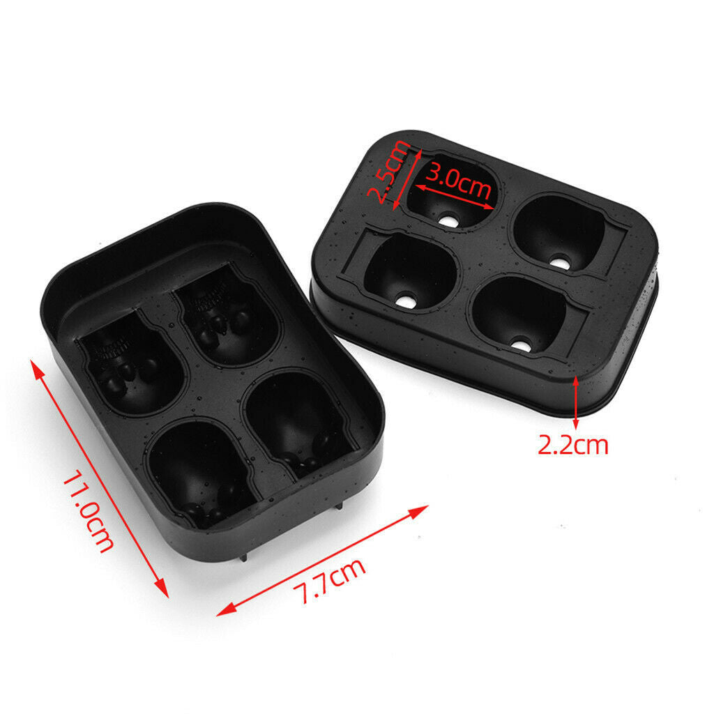 Soft Silicone Skeleton Ice Cube Maker Tray Cake Making Mold Box W/ Lid Black