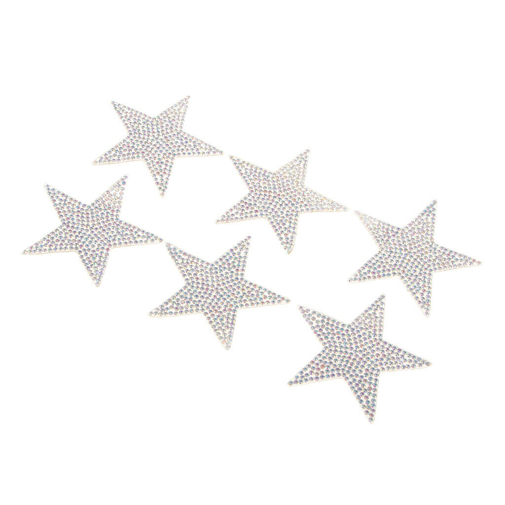 6pcs glitter star patches iron on patches applique colorful rhinestones