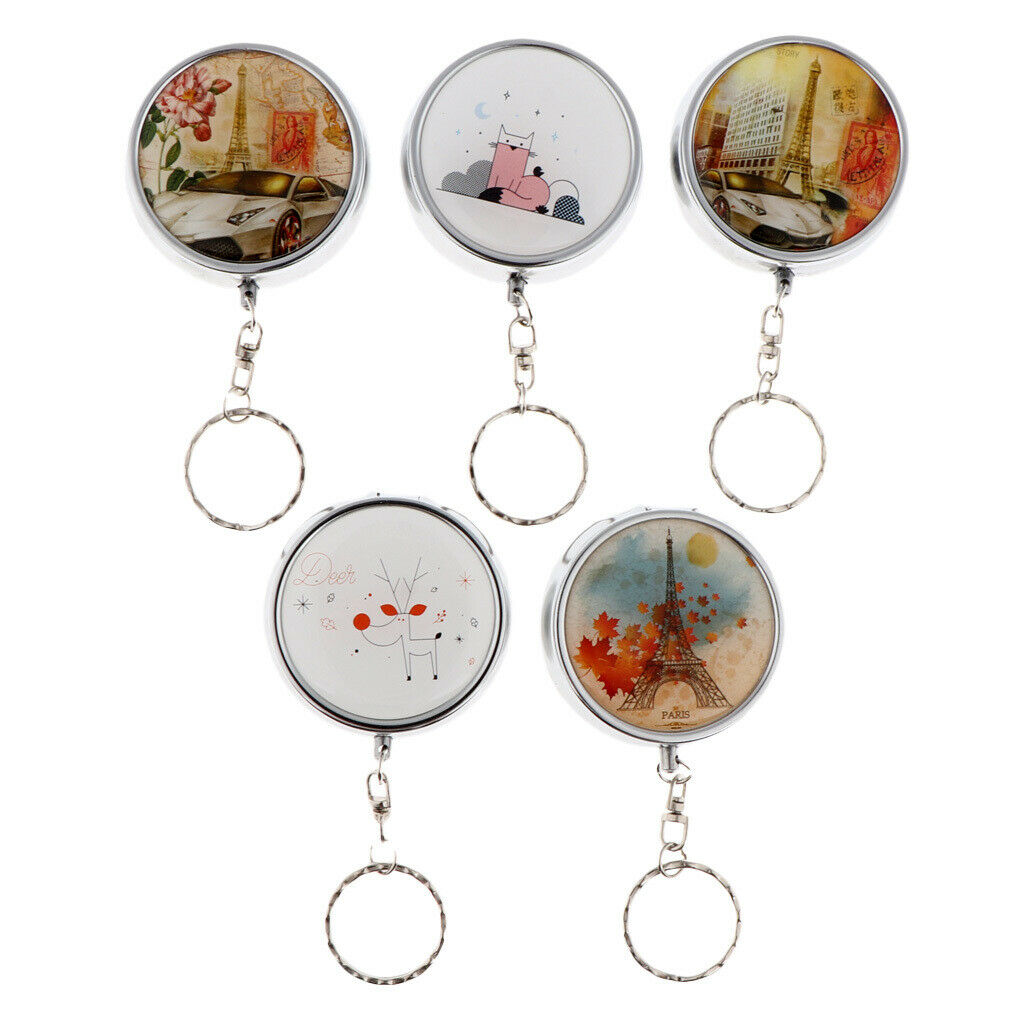 Keychain Small 3 Compartments Medicine Storage Case, Makeup Cosmetics Pressed